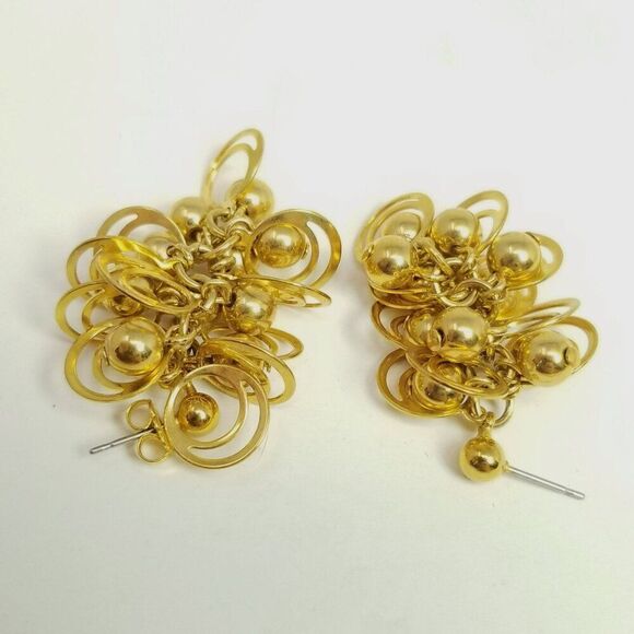Vintage Avon Gold Tone Ringlet Dangle Stud Earrings, 80s 90s Style, Estate - Picture 3 of 7